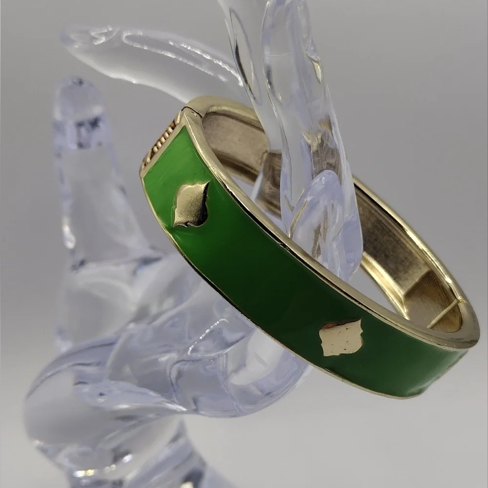 Fornash Gold Tone Green Enamel Hinged Bracelet 6.5 inch